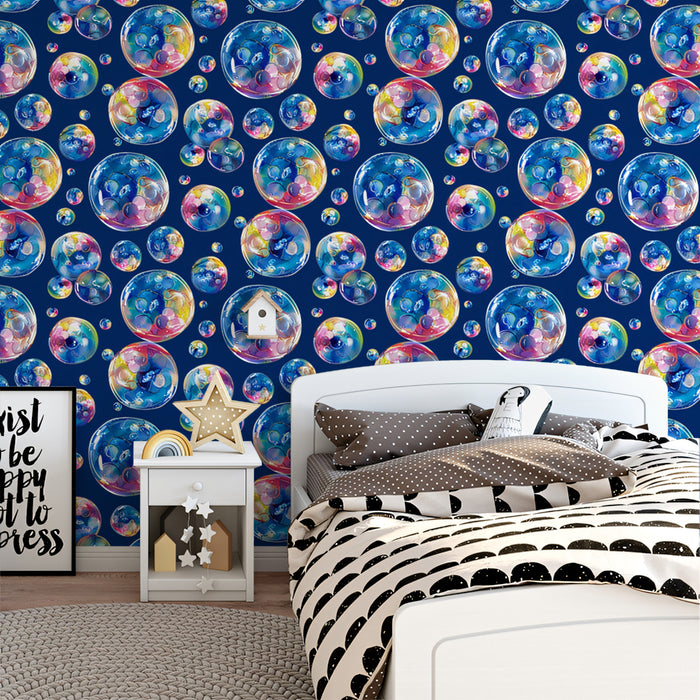 Papel pintado mural dinámico con patrón de burbujas acuarela | Azul marino