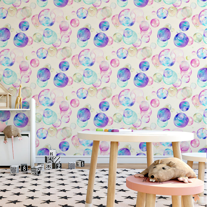 Lively Pastel Bubble Pattern Mural Wallpaper | Creamy White