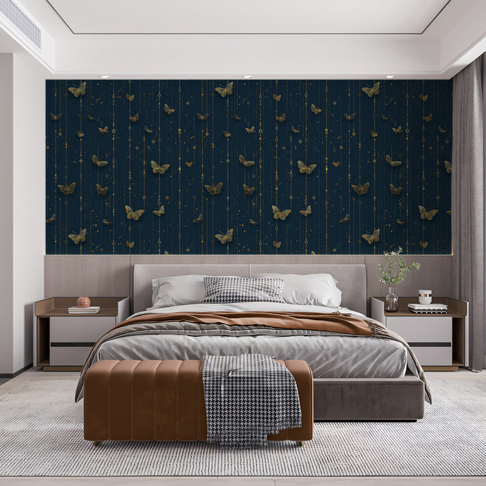 Luminous Butterfly Mural Wallpaper | Navy & Gold