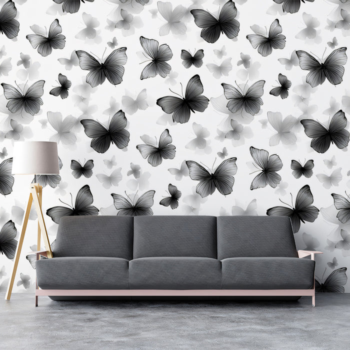 Monochrome Butterfly Mural Wallpaper | Black & White