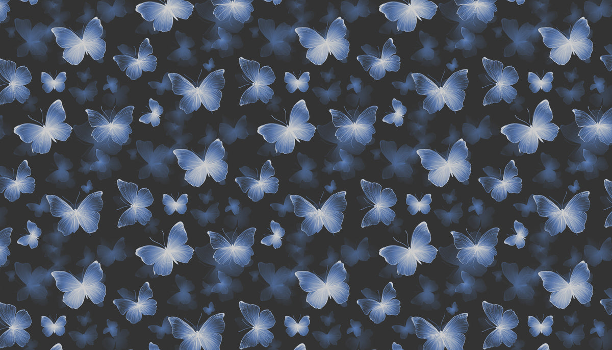 Blue Butterfly Mural Wallpaper | Dark Gray & Blue