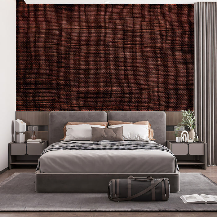 Papel Tapiz Mural de Textura Tejida Roja Oscura | Decoración de Pared de Lino Rústico