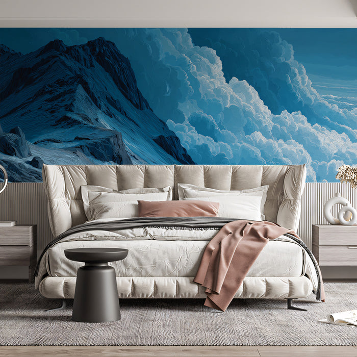 Majestic Blue Mountain Mural Wallpaper | Serene Sky Above the Clouds