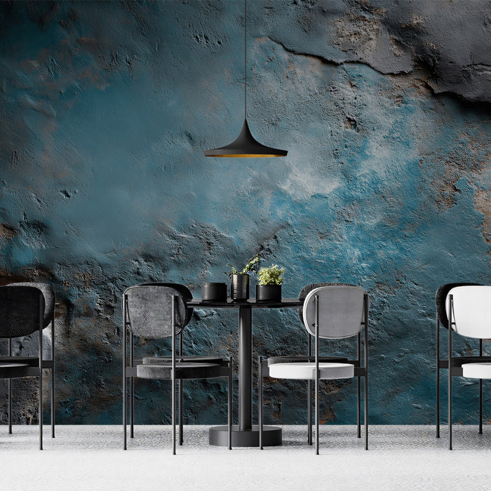 Wabi-Sabi Weathered Mural Wallpaper | Industrial Blue and Rust Texture
