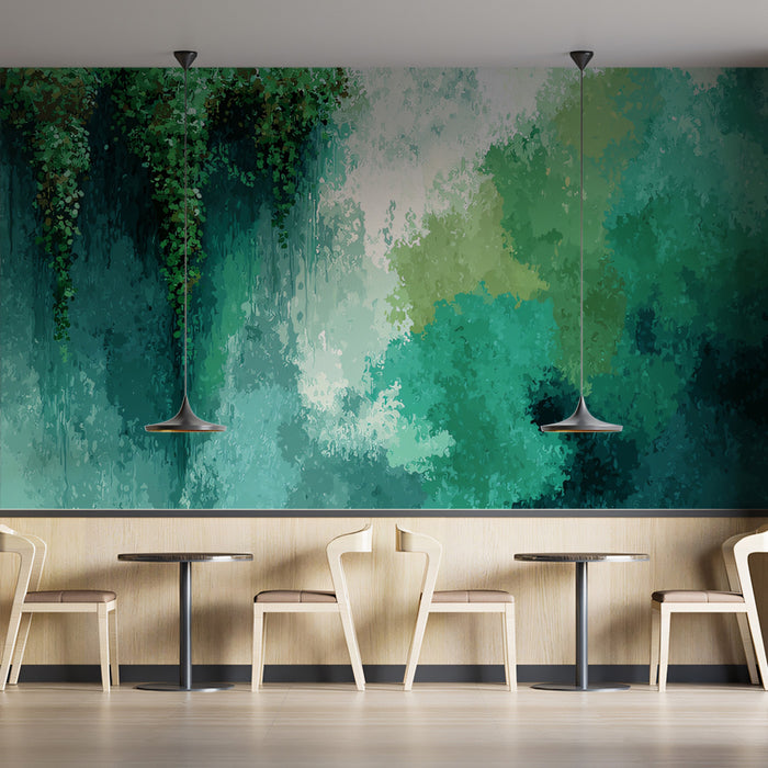 Abstract Waterfall Mural Wallpaper | Lush Forest and Emerald Texture