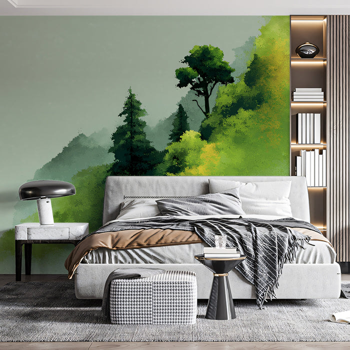 Misty Mountain Mural Wallpaper | Serene Abstract Landscape