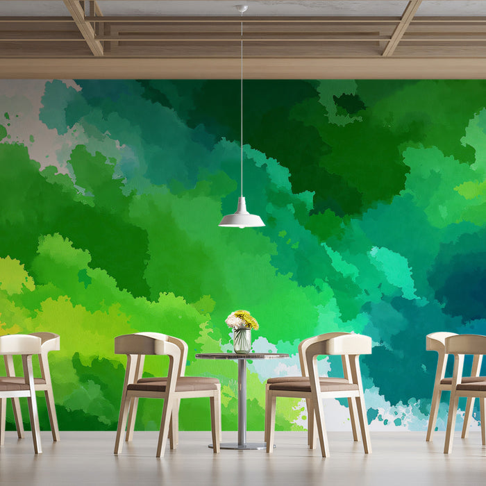 Abstract Green Cloud Mural Wallpaper | Serene Watercolor Texture