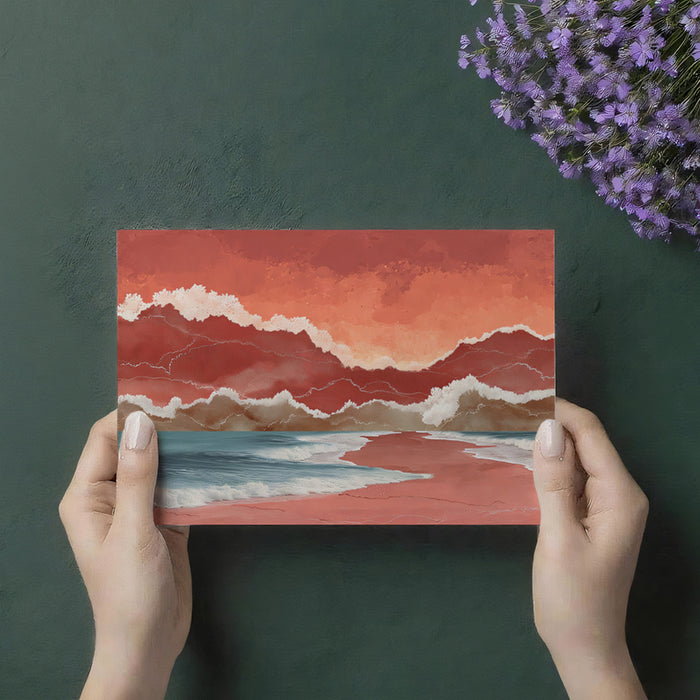 Surreal Coastal Mural Wallpaper | Abstract Pink Beach and Ocean