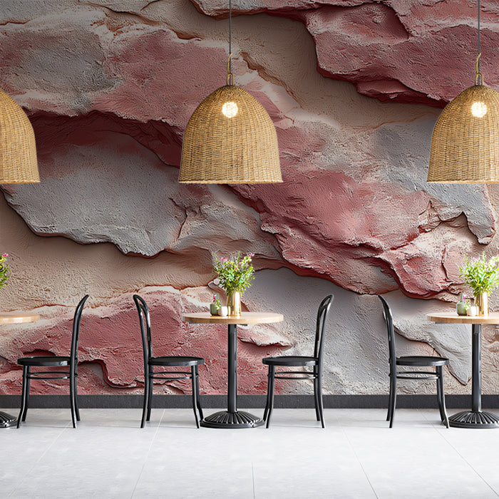 Layered Pink Stone Mural Wallpaper | Wabi-Sabi Textured Design