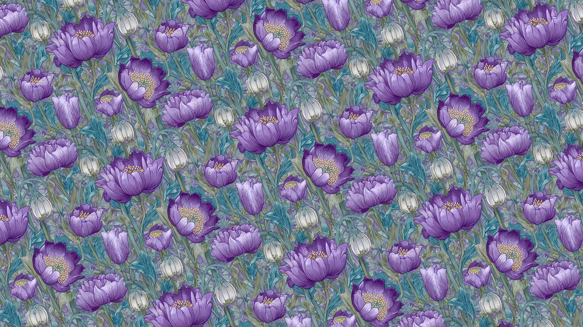 Carta da parati murale floreale serena | Viola chiaro e verde