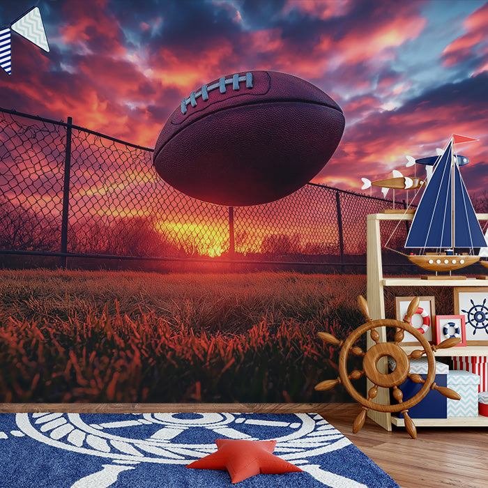 Sunset Football Field Mural Wallpaper in Bedroom | Various Colors (Red, Orange, Blue, etc.) of Rugby