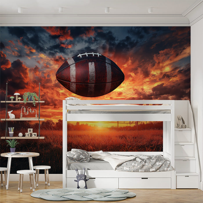 Sunset Football Field Mural Wallpaper in Bedroom | Various Colors (Red, Orange, Blue, etc.) of Rugby