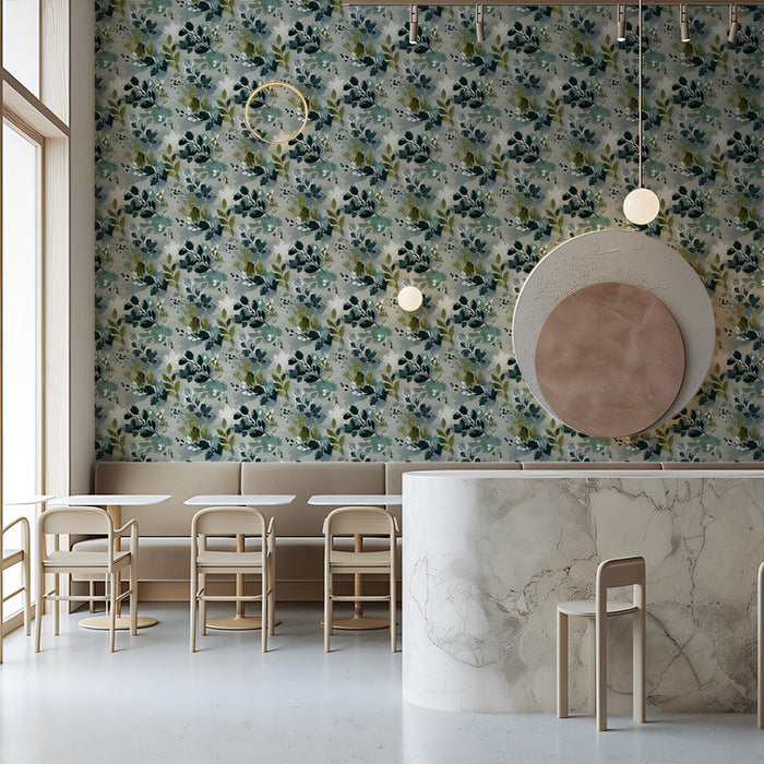 Subtle Botanical Mural Wallpaper | Abstract Leaf and Berry Pattern