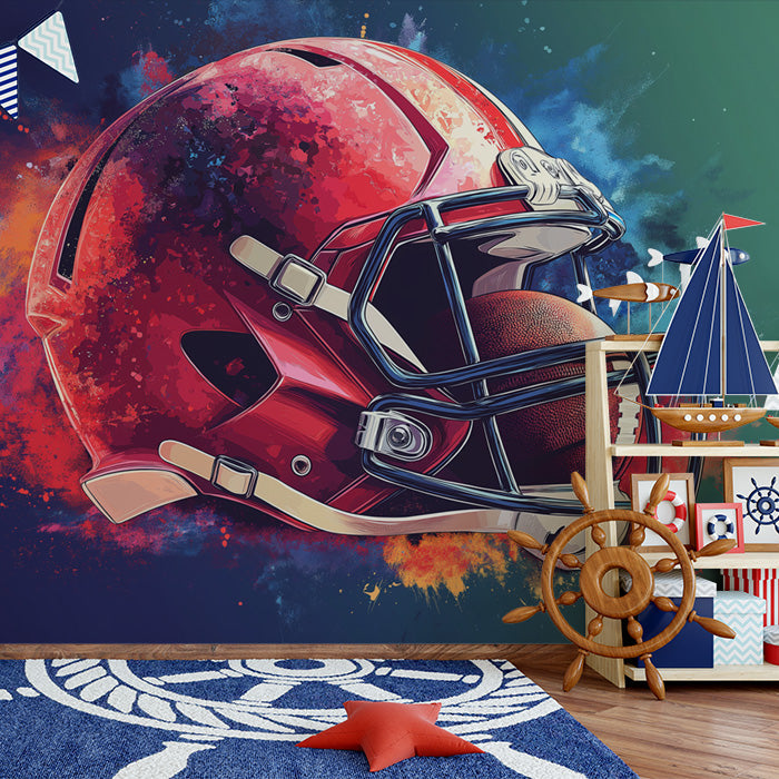 Abstract Football Helmet Mural Wallpaper in Bedroom | Various Colors (Red, Blue, Orange, etc.) of Rugby Helmet