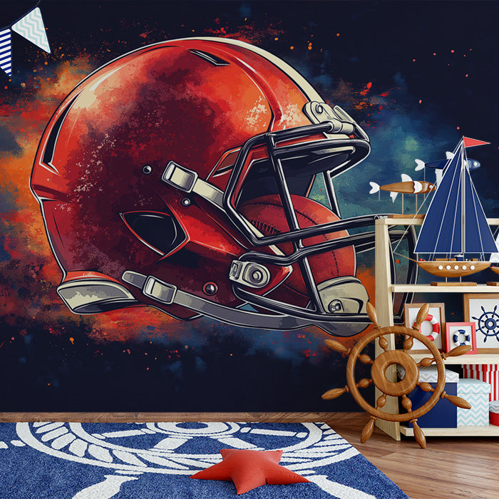 Abstract Football Helmet Mural Wallpaper in Bedroom | Various Colors (Red, Blue, Orange, etc.) of Rugby Helmet