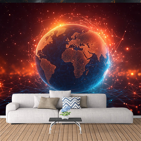 Space Earth Mural Wallpaper in Bedroom | Various Colors (Red, Blue, Black, etc.) of Space Earth
