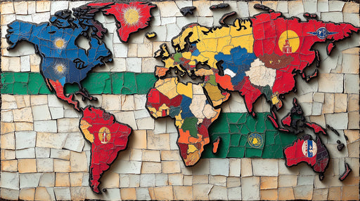 World Map Mosaic Mural Wallpaper in Living Room | Various Colors (Blue, Red, Yellow, etc.) of World Map