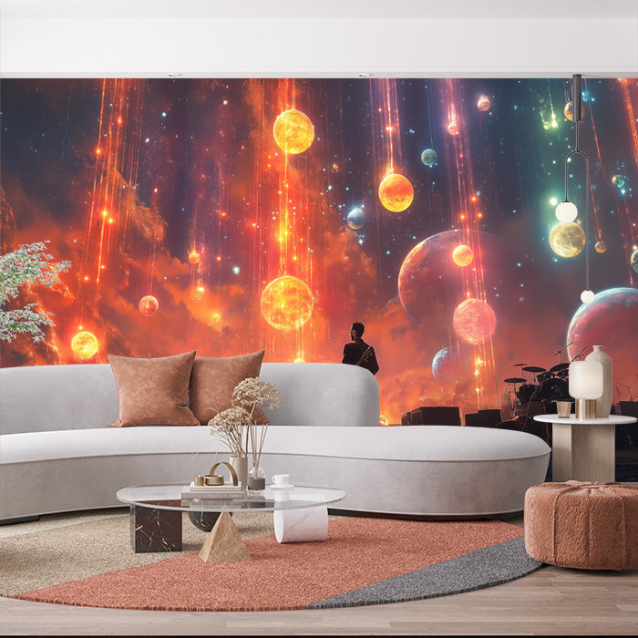 Cosmic Explosion Mural Wallpaper in Living Room | Various Colors (Orange, Yellow, Blue, etc.) of Cosmic Explosion