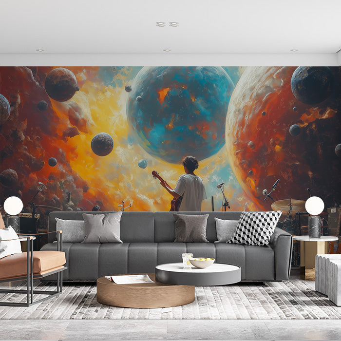 Cosmic Explosion Mural Wallpaper in Living Room | Various Colors (Orange, Yellow, Blue, etc.) of Cosmic Explosion