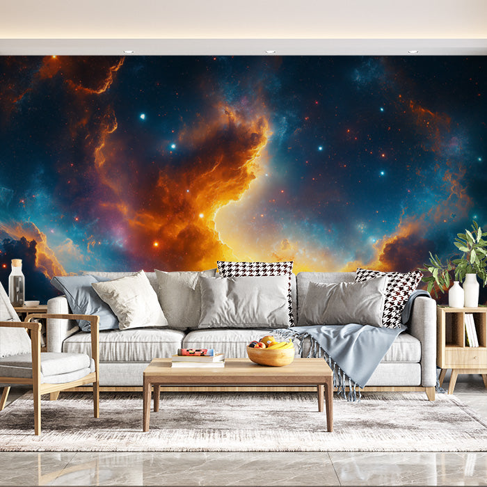 Spaceship Window View Mural Wallpaper in Living Room | Various Colors (Blue, Orange, Yellow, etc.) of Spaceship
