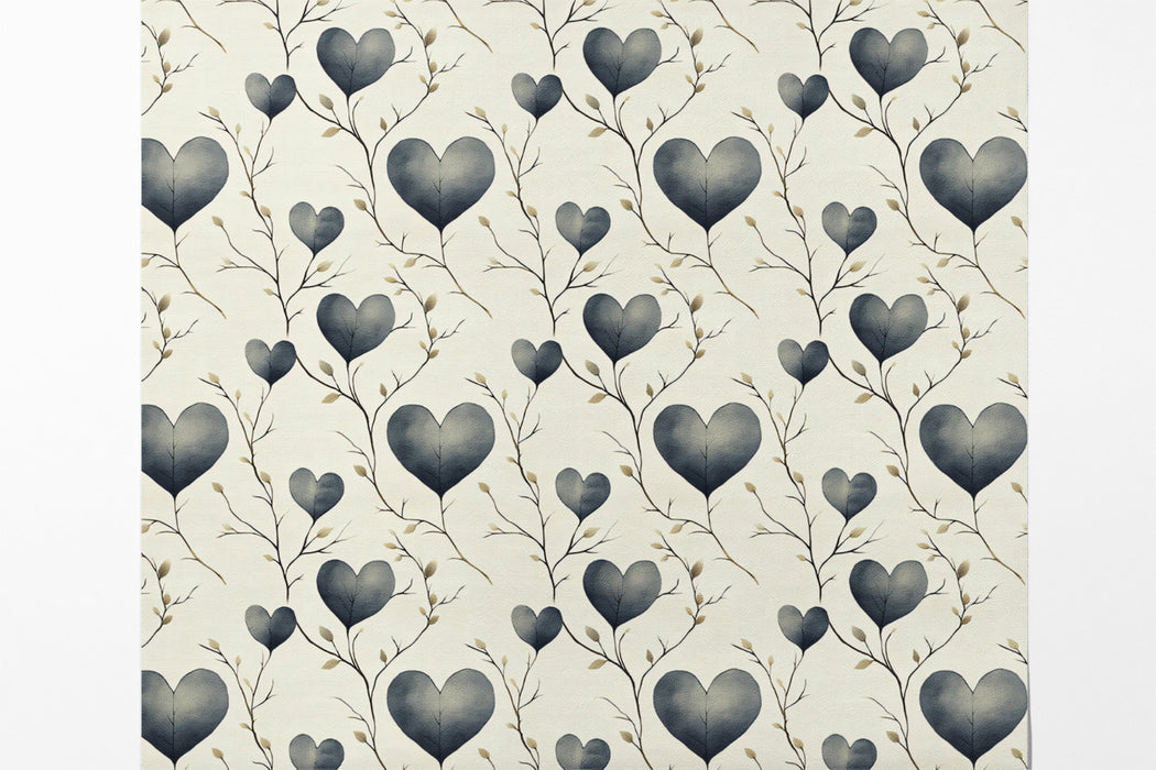 Carta da parati murale con cuori romantici | Foglie astratte blu-grigio