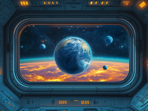 Spaceship Interior View Mural Wallpaper in Child's Room | Various Colors (Blue, Orange, etc.) of Spaceship