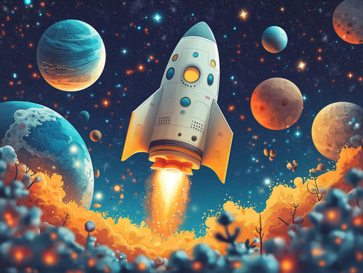 Rocket Launch Mural Wallpaper in Bedroom | Various Colors (Blue, Red, Orange, etc.) of Rocket