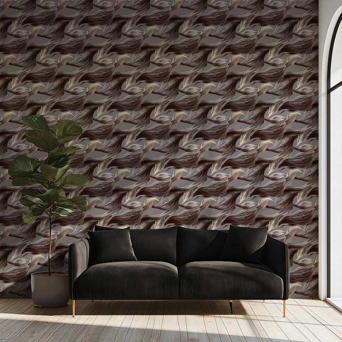 Micro Wavy Leaf Texture Wallpaper | Dense Mocha & Taupe, Organic Weave Effect