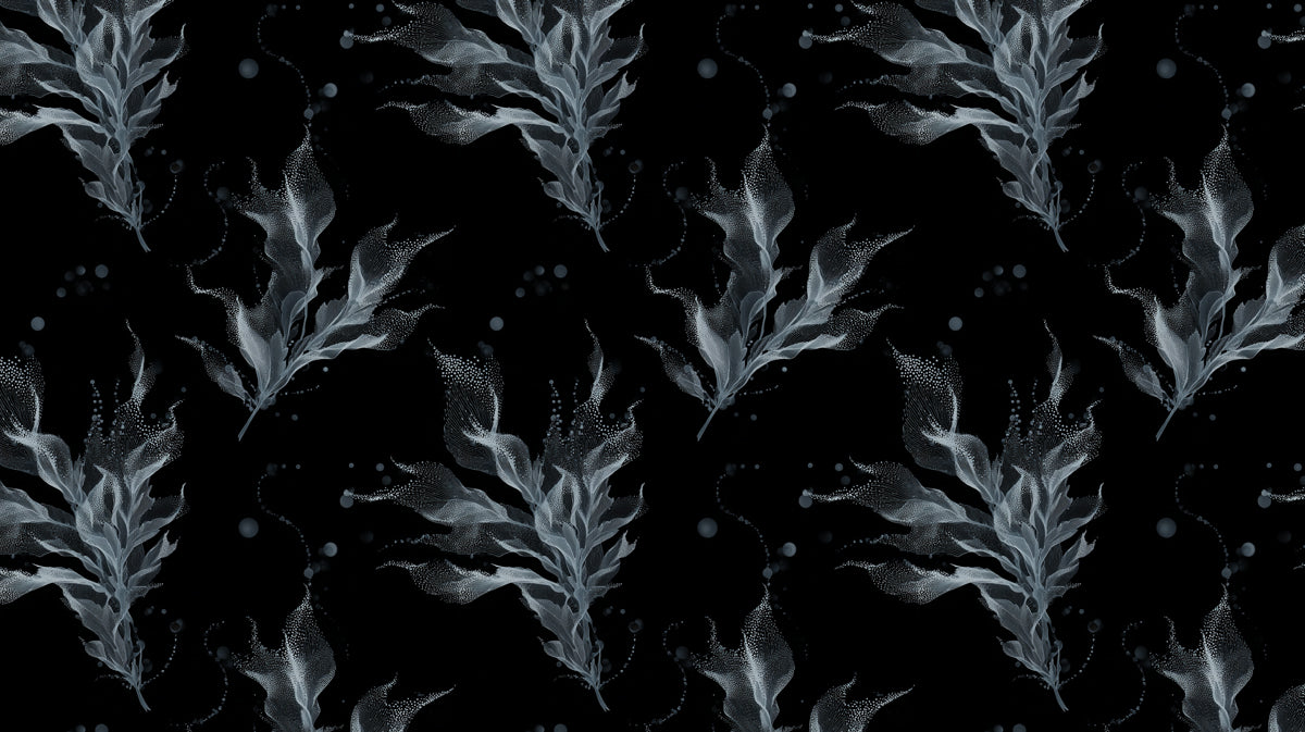 Murale con alghe scure | Texture a puntini, misterioso, nero e grigio carbone