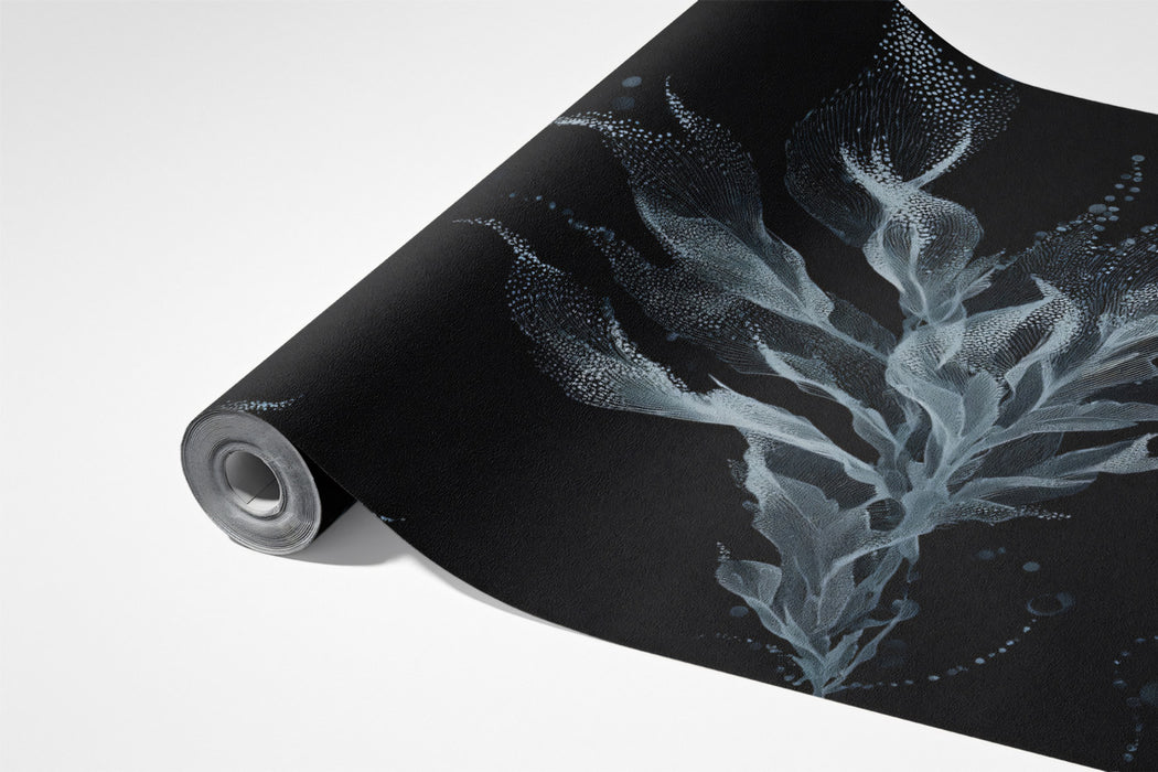 Murale con alghe scure | Texture a puntini, misterioso, nero e grigio carbone