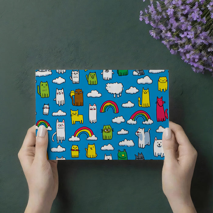 Motivo Astratto Gatto Brillante | Stile Scarabocchio Urbano, Blu ad Alto Contrasto, Animali a Fumetti