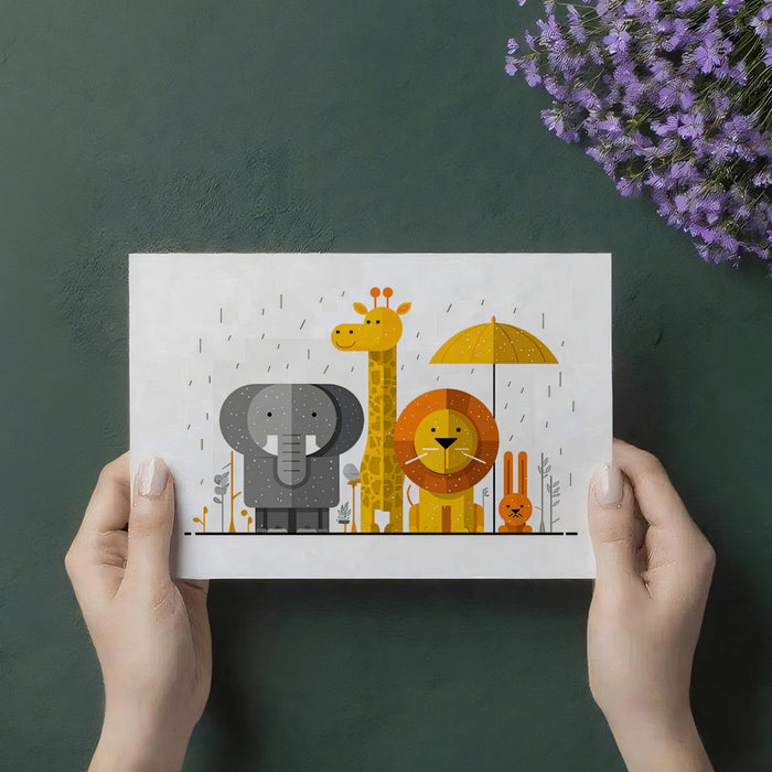 Minimalist Geometric Safari in the Rain | Flat Design, Yellow & Gray, High-Contrast