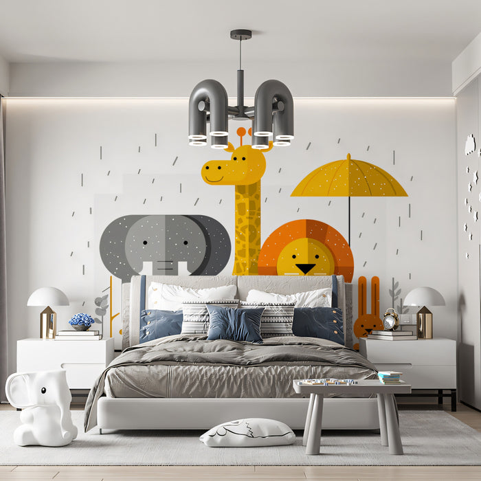 Minimalist Geometric Safari in the Rain | Flat Design, Yellow & Gray, High-Contrast