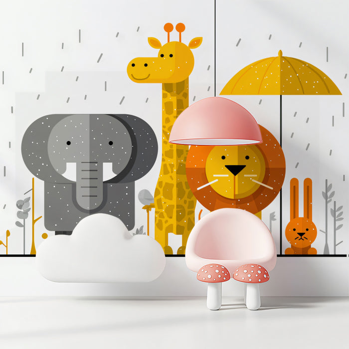 Minimalist Geometric Safari in the Rain | Flat Design, Yellow & Gray, High-Contrast