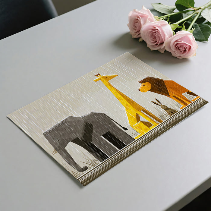 Low-Poly Safari Animals in the Rain | Geometric, Earth Tones, Abstract Art Style