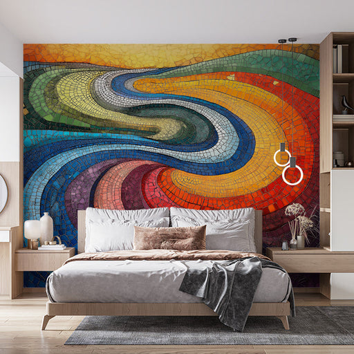 Abstract Wave Mural Wallpaper in Living Room | Various Colors (Blue, Green, Yellow, etc.) of Wave