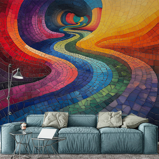 Abstract Wave Mural Wallpaper in Living Room | Various Colors (Blue, Green, Yellow, etc.) of Wave