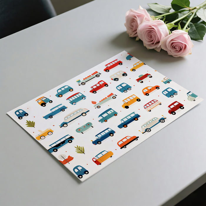 Carta da Parati Collezione di Macchine Scarabocchiate | Disegnate a Mano, Forme Variegate, Motivo Veicoli Giocosi