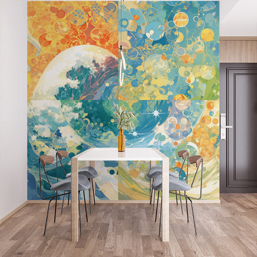 Vintage Floral Mural Wallpaper in Dining Room | Various Colors (Orange, Blue, Green, etc.) of Flowers