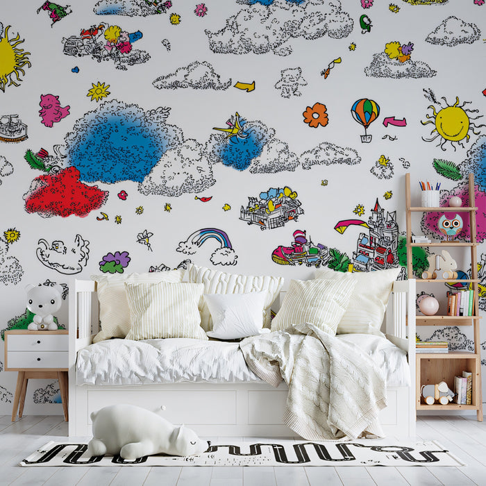 Where's Waldo Style Doodle Mural | Ultra-Dense, High-Contrast, Whimsical Townscape