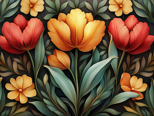 Giant Tulip Mural Wallpaper in Living Room | Various Colors (Orange, Green, etc.) of Tulip