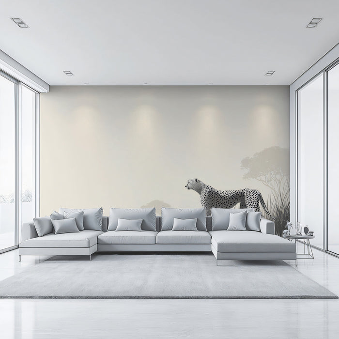 Minimalist Monochrome Cheetah Mural Wallpaper | High Contrast, Serengeti Silhouette, Modern Safari Theme