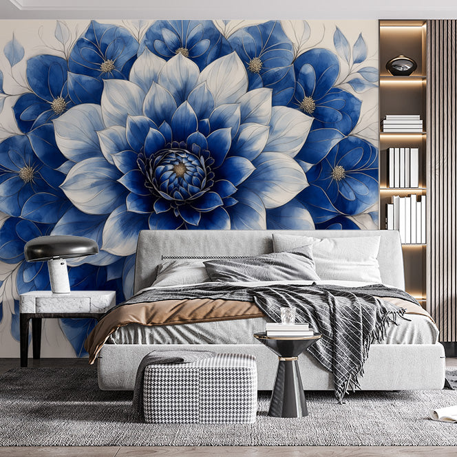 Blue Floral Wallpaper in Bedroom | Various Colors (Blue, White, etc.) of Flowers