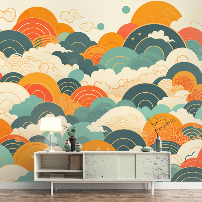 Cloudy Sunset Wallpaper in Living Room | Various Colors (Orange, Green, Blue, etc.) of Sunset