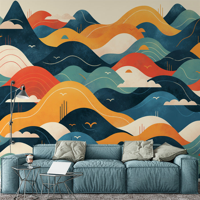 Cloudy Sunset Wallpaper in Living Room | Various Colors (Orange, Green, Blue, etc.) of Sunset