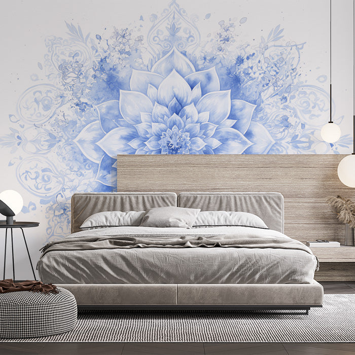 Blue Floral Pattern Wallpaper in Bedroom | Various Colors (Blue, White, etc.) of Flowers