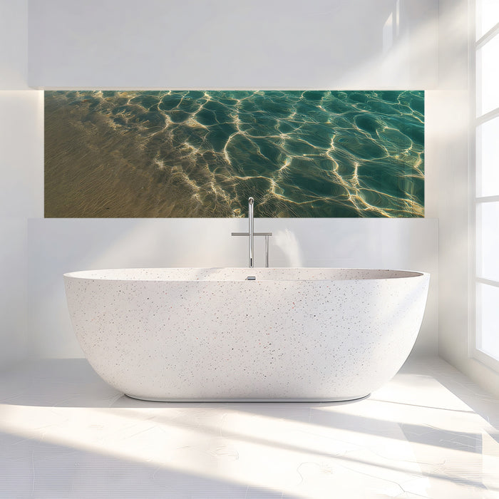 Sunlit Shallows Water Texture Mural Wallpaper | Turquoise Ocean, Golden Sand, Rippling Light Pattern