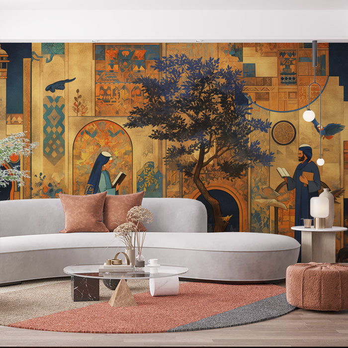 Islamic Archway Mural Wallpaper in Living Room | Various Colors (Gold, Green, Blue, etc.) of Islamic Archway