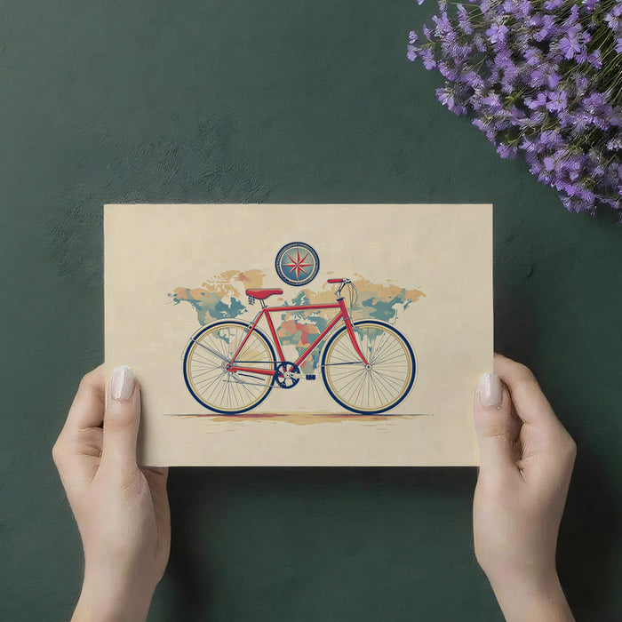 Pop of Red Bicycle on Vintage Map Mural Wallpaper | Vibrant Contrast, Retro Cartography, Travel Illustration