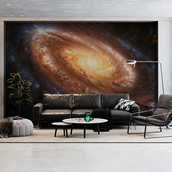 Close-Up Galactic Core Mural Wallpaper | Intense Orange Swirl, Dark Space Dust, High Resolution